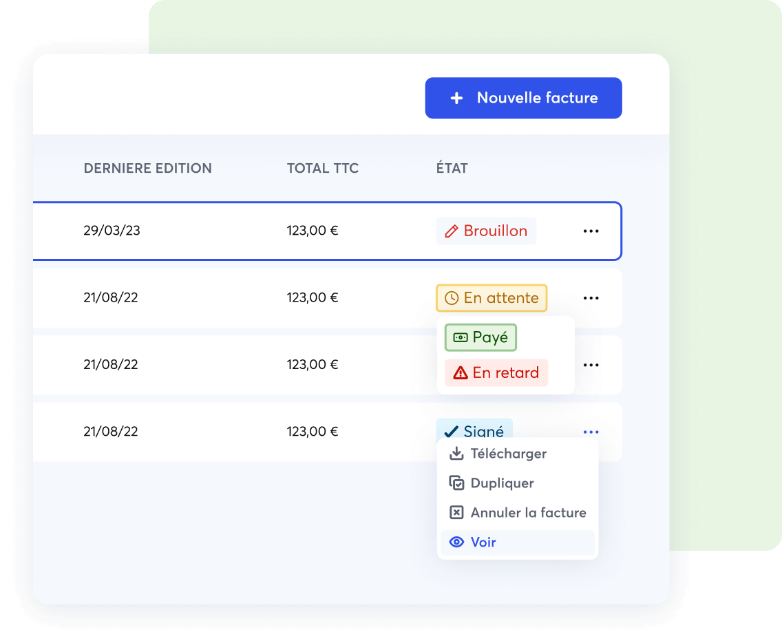 Liste des documents et de ses états